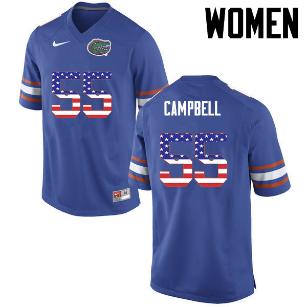 Women Florida Gators #55 Kyree Campbell College Football USA Flag Fashion Jerseys-Blue - Click Image to Close